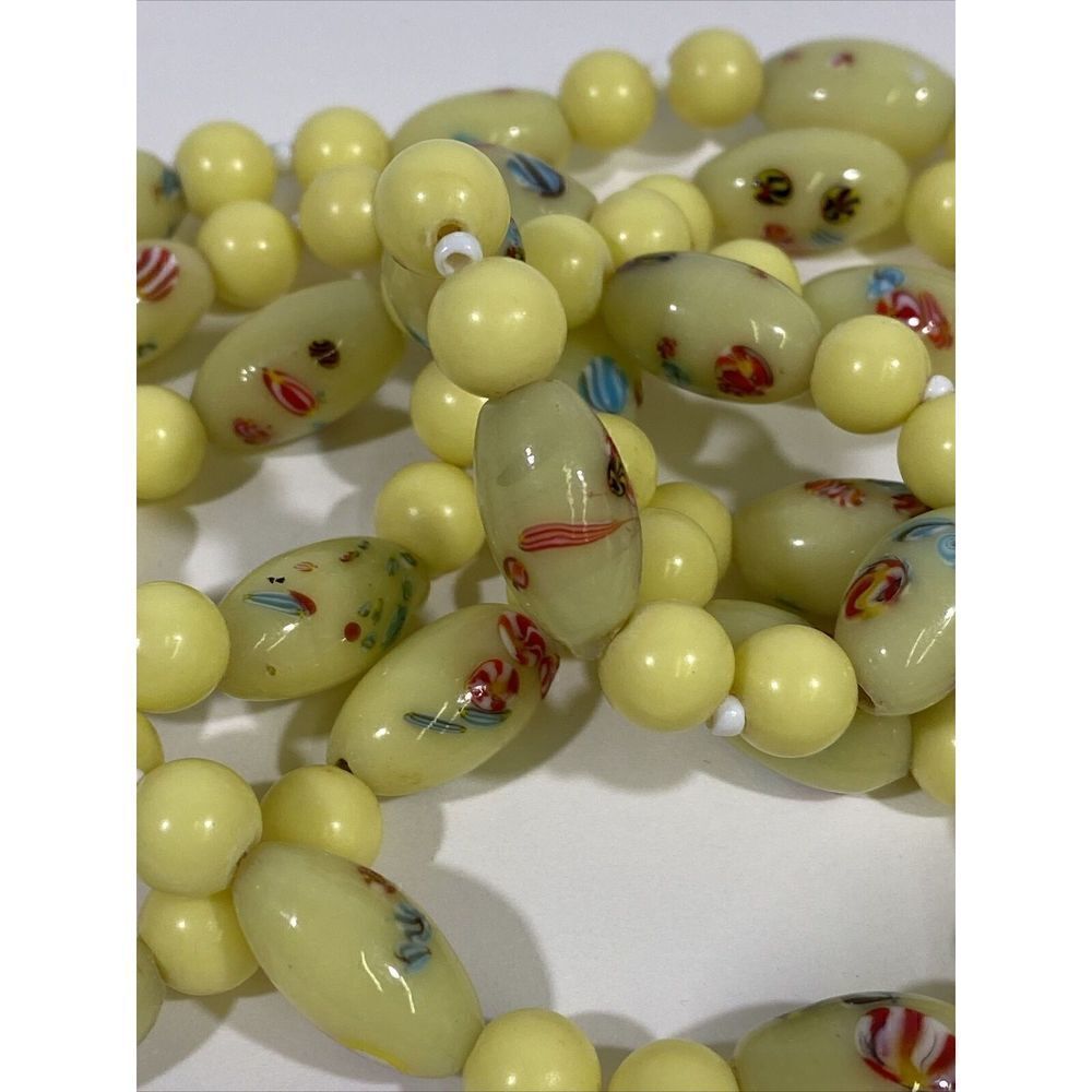 Vintage Murano Art Glass Beads! Millefiori fioretti Lemon Yellow 16”